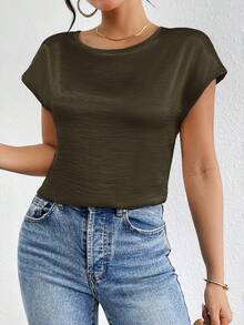 Firerie Blusa de satén con mangas de murciélago de unicolor para mujer - Marrón - Ver 4