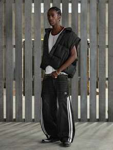 NEON BLANC Men's Pocketed Wide Leg Loose Casual Washed Denim Jeans