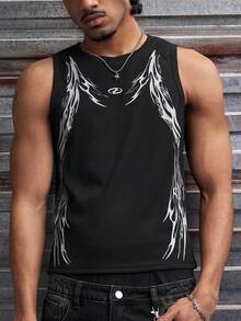 AXEPEAK Herrlinne med gotiskt tryck och lös passform, ärmlös - Svart - Visa 5