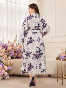 Modelyn 优雅休闲褶裥前腰收紧宽松长连衣裙，适合大码女性，春夏款 - 彩色 - 查看 2