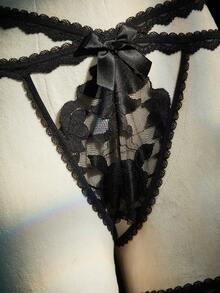 SpicyHot 3pcs/Set Women's Lace Patchwork Extremely Sexy Panty Set - Black - View 9