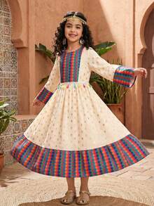 SHEIN 少女休闲圆领短袖连衣裙 - 彩色 - 查看 1