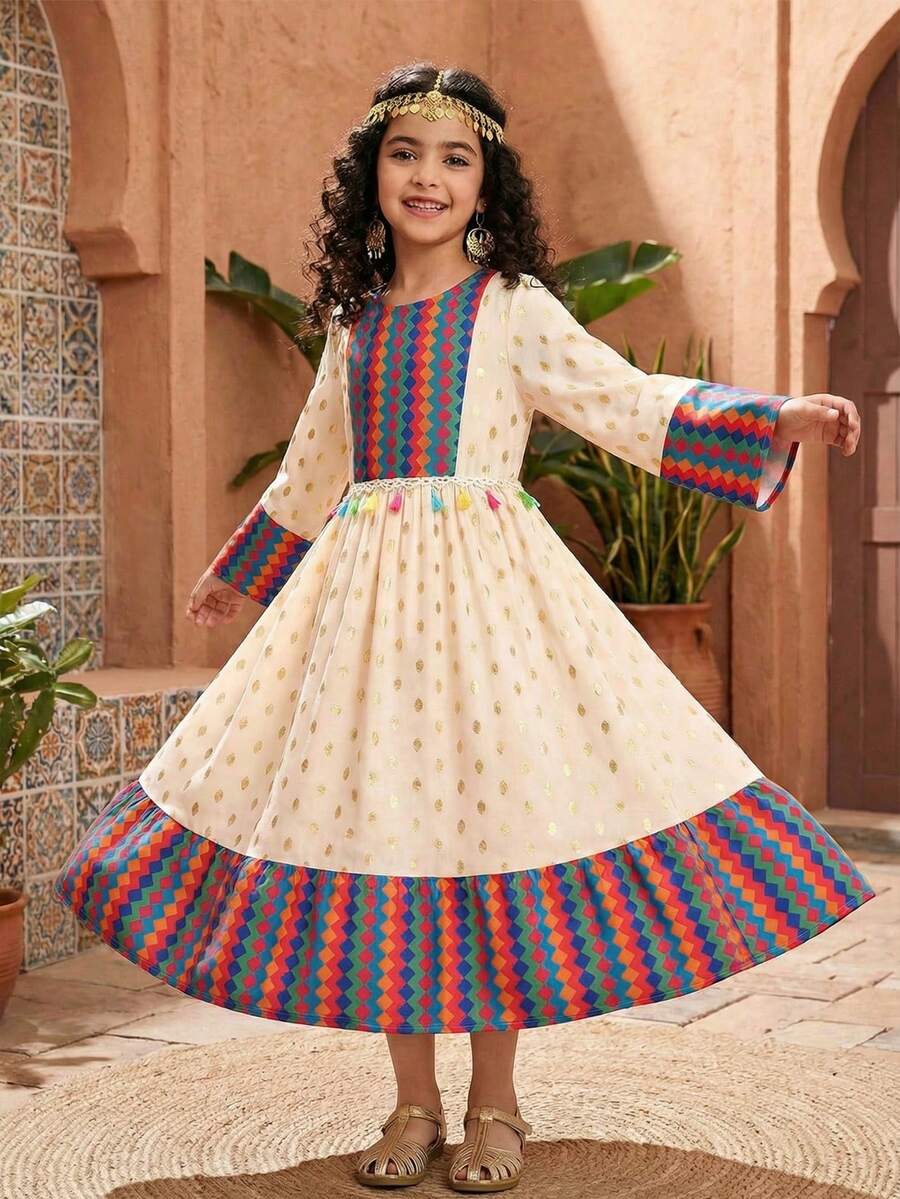 SHEIN 少女休闲圆领短袖连衣裙 - 彩色 - 查看 1