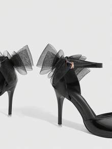 CUCCOO SZL Giày cao gót nữ mũi nhọn, thiết kế khóa cài, phối lưới, thời trang, đa năng cho mang hàng ngày. - màu đen - Xem 10