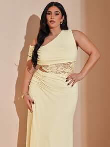 SHEIN BAE Bộ đồ 2 mảnh thanh lịch dành cho nữ cỡ lớn, gồm áo và chân váy ren hoa phối họa tiết lệch vai, màu xám trơn, kiểu dáng tối giản, thoải mái, gồm áo lệch vai và chân váy cạp thấp thắt nút, thích hợp cho buổi hẹn hò lãng mạn. Bộ đồ 2 mảnh mùa thu, áo và chân váy, bộ đồ dệt kim, bộ đồ cưới, bộ đồ tốt nghiệp, bộ đồ tựu trường, bộ đồ dự tiệc sinh nhật, bộ đồ ngày Valentine, bộ đồ thanh lịch. Màu vàng. - Màu vàng - Xem 5