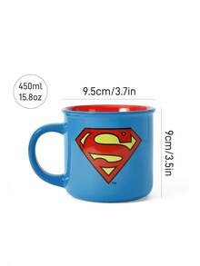 SUPERMAN X SHEIN 1 个马克杯，卡通超级英雄图案，蓝色，可用洗碗机清洗和微波炉加热，可盛放果汁、咖啡、牛奶等。