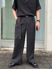 DAZY 男士黑色 Polo 衫和条纹裤两件套，春夏款 - 黑色 - 查看 3