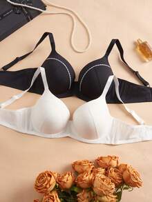 DesireSculpt 2 pezzi Reggiseno minimale con ferretto e coppa sottile, comodo e contenitivo per seno abbondante di taglia grande - Multicolore - Visualizzare 3