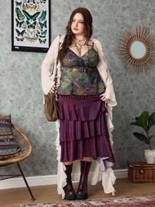 ROMWE Áo ba lỗ họa tiết Paisley Hippie cổ điển có tua rua viền, áo ba lỗ và áo ba lỗ cổ điển cỡ lớn - Nhiều màu - Xem 9