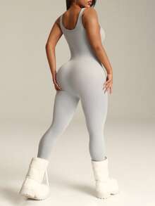 Rhythm Era Seamless High Stretch Sports Fitness Yoga Gray Jumpsuit Pants - Grey - View 5