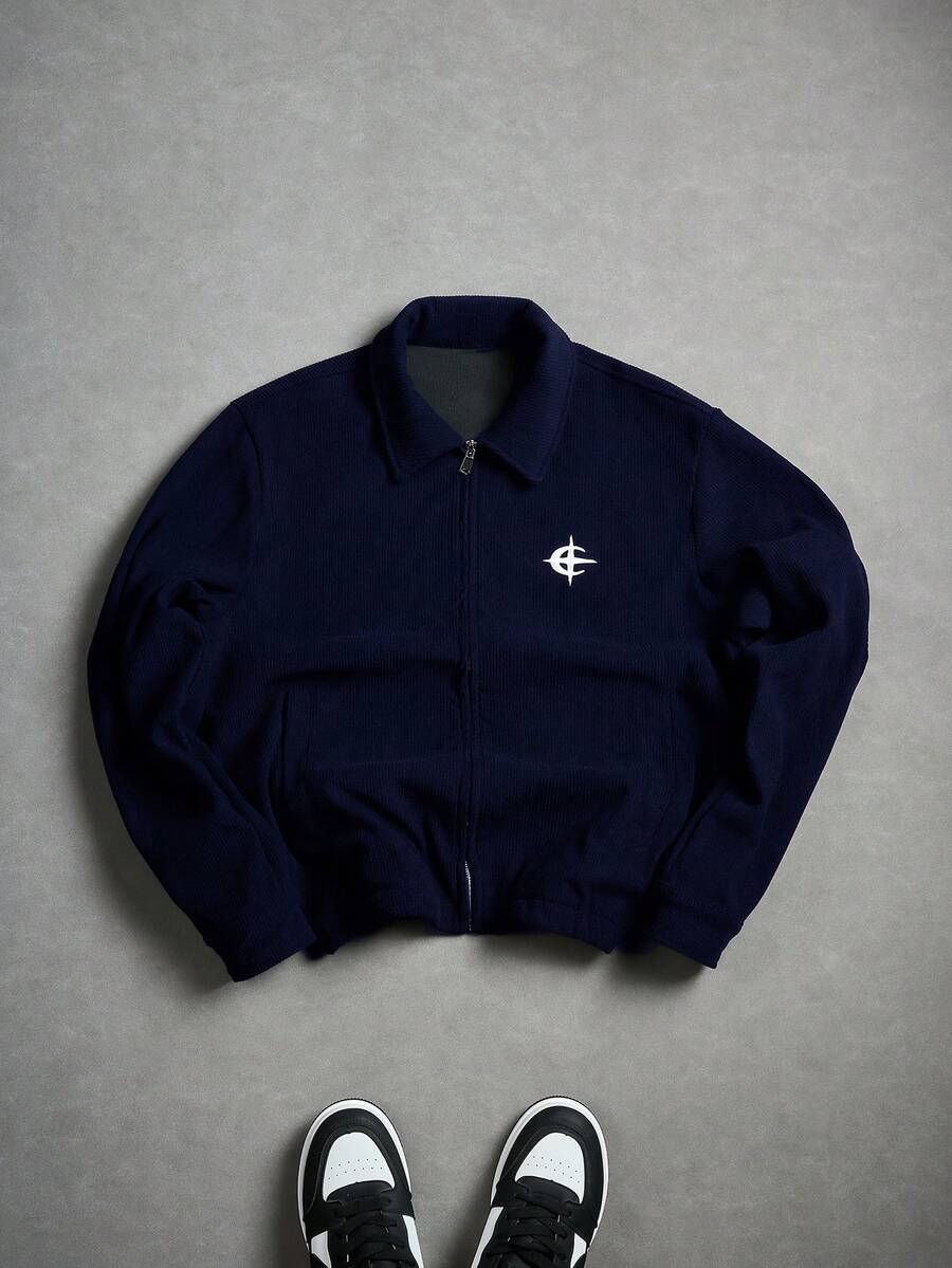 PAVTROS 男士简约黑色灯芯绒夹克 - 藏蓝色 - 查看 1