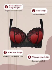 DesireSculpt 1pc Plus Size Lace Comfortable Seamless Supportive Underwire Bra - Red - View 3