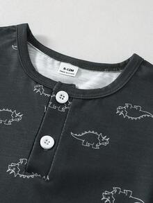 两件套幼儿男童休闲鳄鱼纹短袖上衣和黑白格子裤睡衣套装 - 彩色 - 查看 4