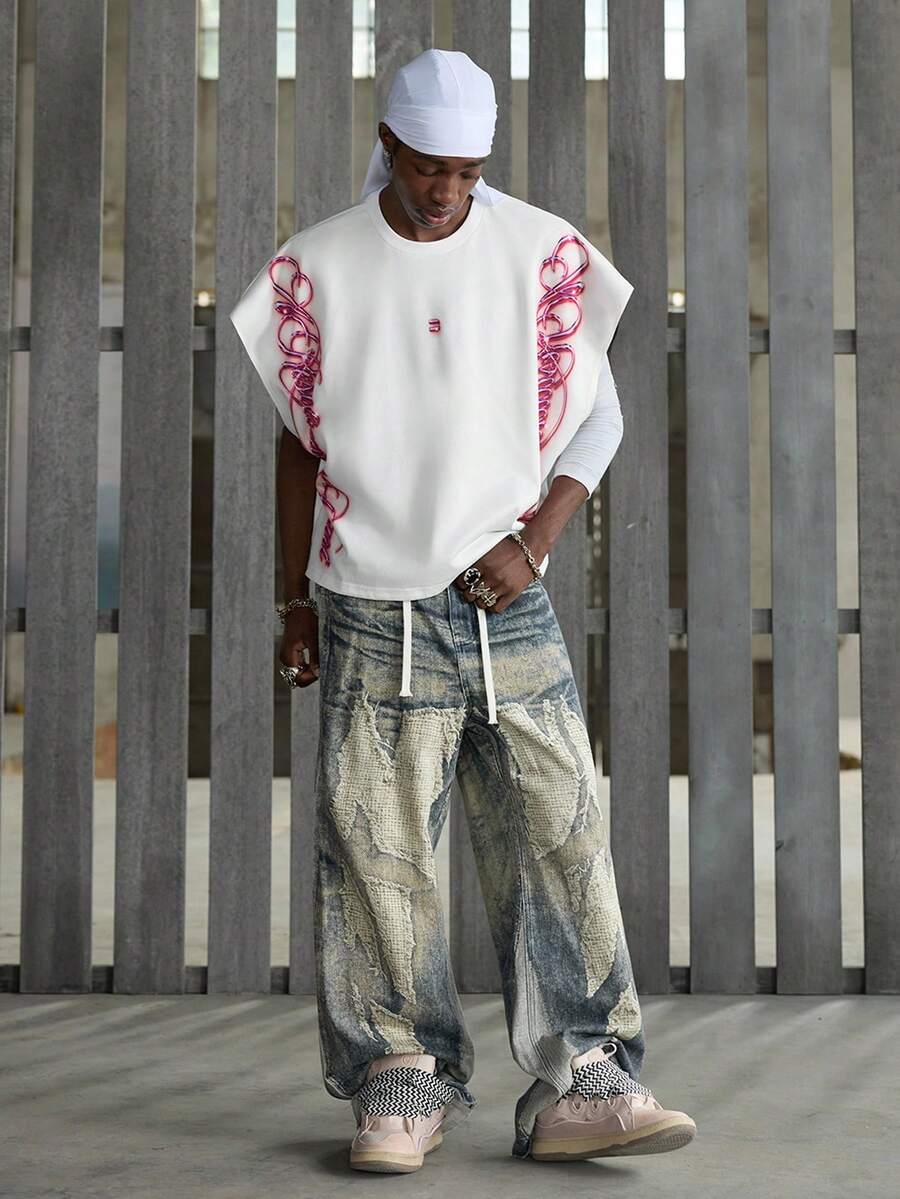 NEON BLANC Áo tank top nam in chữ cái neon, dáng rộng, không tay, phong cách đường phố - item không thể thiếu. - trắng - Xem 1