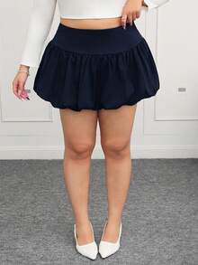 CovetEZ Plus Size Women Solid Color Casual Versatile A-Line Skirt, Spring/Summer - Navy Blue - View 1