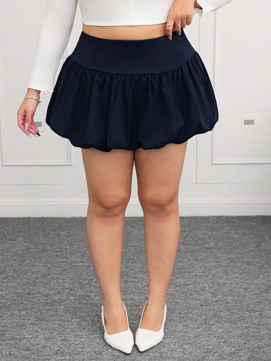 CovetEZ Plus Size Women Solid Color Casual Versatile A-Line Skirt, Spring/Summer - Navy Blue - View 1