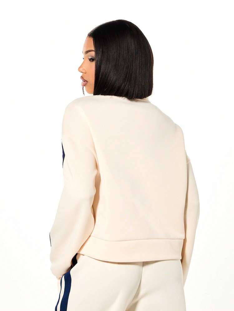 BABYPHAT ロゴ付き レーシングストライプサイドパネル ハイネック ジップアップジャケット、春のカジュアルレイヤリングに