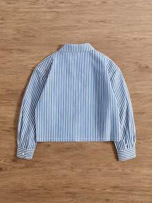 Manfinity Joysei Camisa casual de manga corta con ajuste holgado y rayas azules con estampado divertido de perro, para primavera - Azul - Ver 3