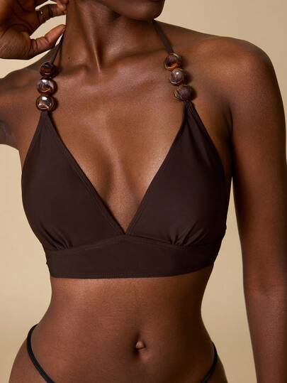 Swim Vcay Women's Solid Color Halter Tie Sexy Bikini Top