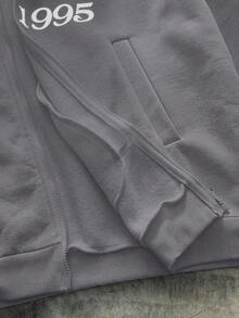 AXEPEAK Men's Letter Print Fleece Hoodie - Dark Grey - View 5