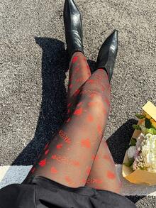 GalTyme Quần legging lưới in hình trái tim gợi cảm, thời trang cỡ lớn, thích hợp cho ngày Valentine. - màu đen - Xem 1