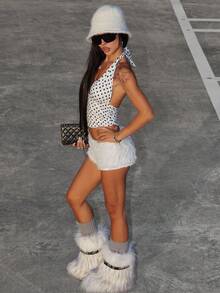INAWLY Women's Polka Dot Print Spaghetti Strap Backless Fashion Camisole - White - View 6