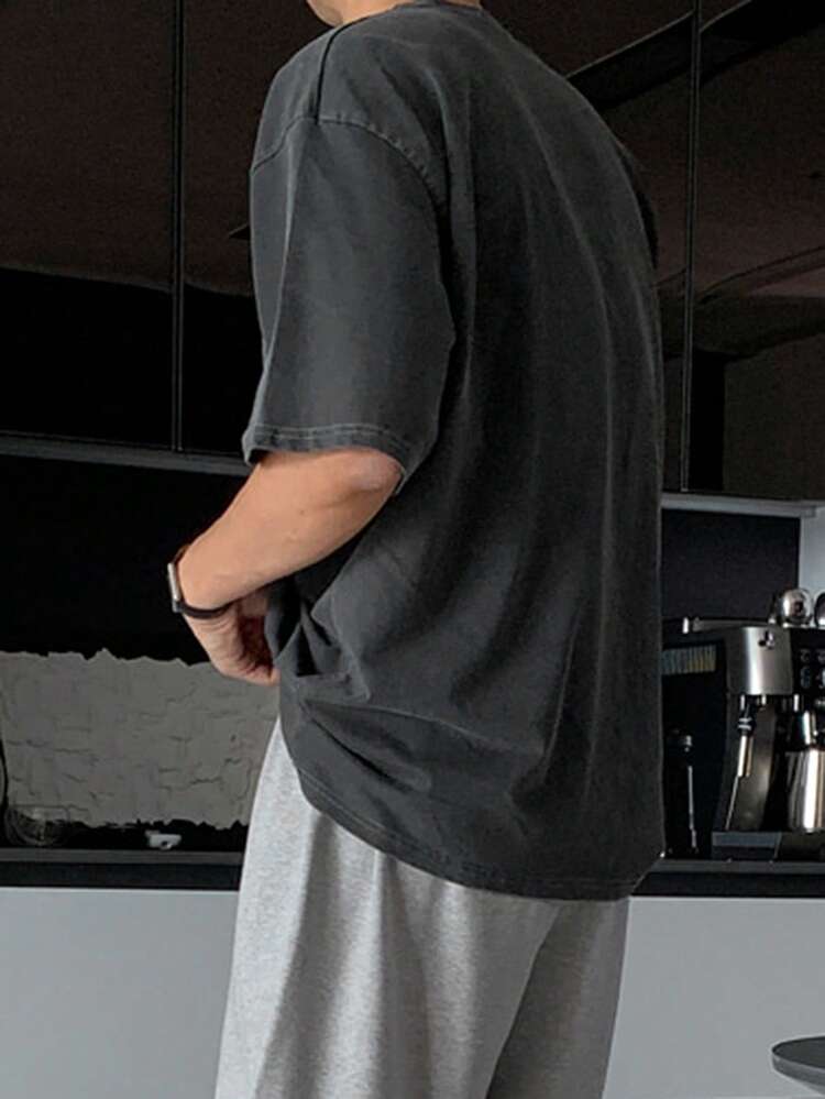 Men's Letter Print Loose Fit Grey T-Shirt And Shorts Set, Summer