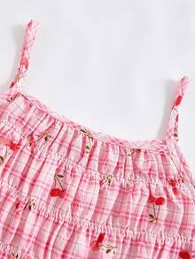 SHEIN ChillGRL Bộ 2 món dành cho thiếu nữ, gồm áo hai dây in họa tiết hoa có bèo nhún và quần ống rộng, thích hợp cho đi làm hàng ngày, dạo phố, đi nghỉ mát, đi chơi, dự tiệc, đi biển. - Đỏ - Xem 5