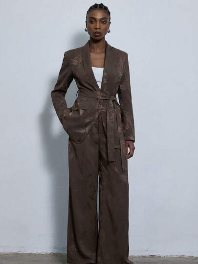 Aveloria Modichic 优雅缎面提花系带套装，女士时尚百搭，秋冬必备