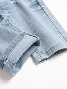 Manfinity Roughcore Men's Distressed Slant Pocket Color Block Cotton Splash Ink Ripped Jeans,Light Blue,Summer,Streetwear,City Break Casual Versatile Light Wash Drip - Light Wash - View 7