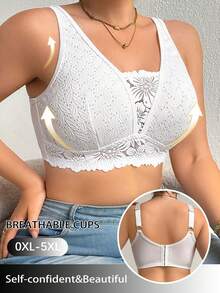 DesireSculpt 1件加大码蕾丝拼接无钢圈文胸 - 白色 - 查看 4