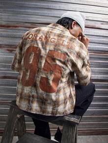 AXEPEAK Áo sơ mi nam tay ngắn kẻ caro kiểu dáng thường ngày, mùa hè. - màu nâu - Xem 5