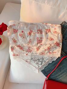 Comfortcana 2026新款时尚休闲碎花蕾丝抹胸上衣，夏季上衣，适合情人节、春夏假期、春假、狂欢节、海滩派对、生日聚会等各种场合，休闲抹胸上衣，Y2K风格印花上衣 - 粉色 - 查看 2