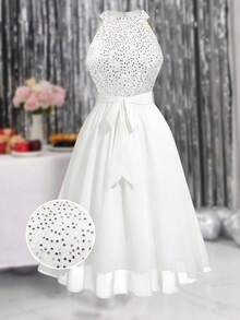 Rometta Rochie elegantă cu imprimeu de paiete și mâneci lungi pentru femei, plus size, ținută lungă - Multicolor - Vizualizare 1