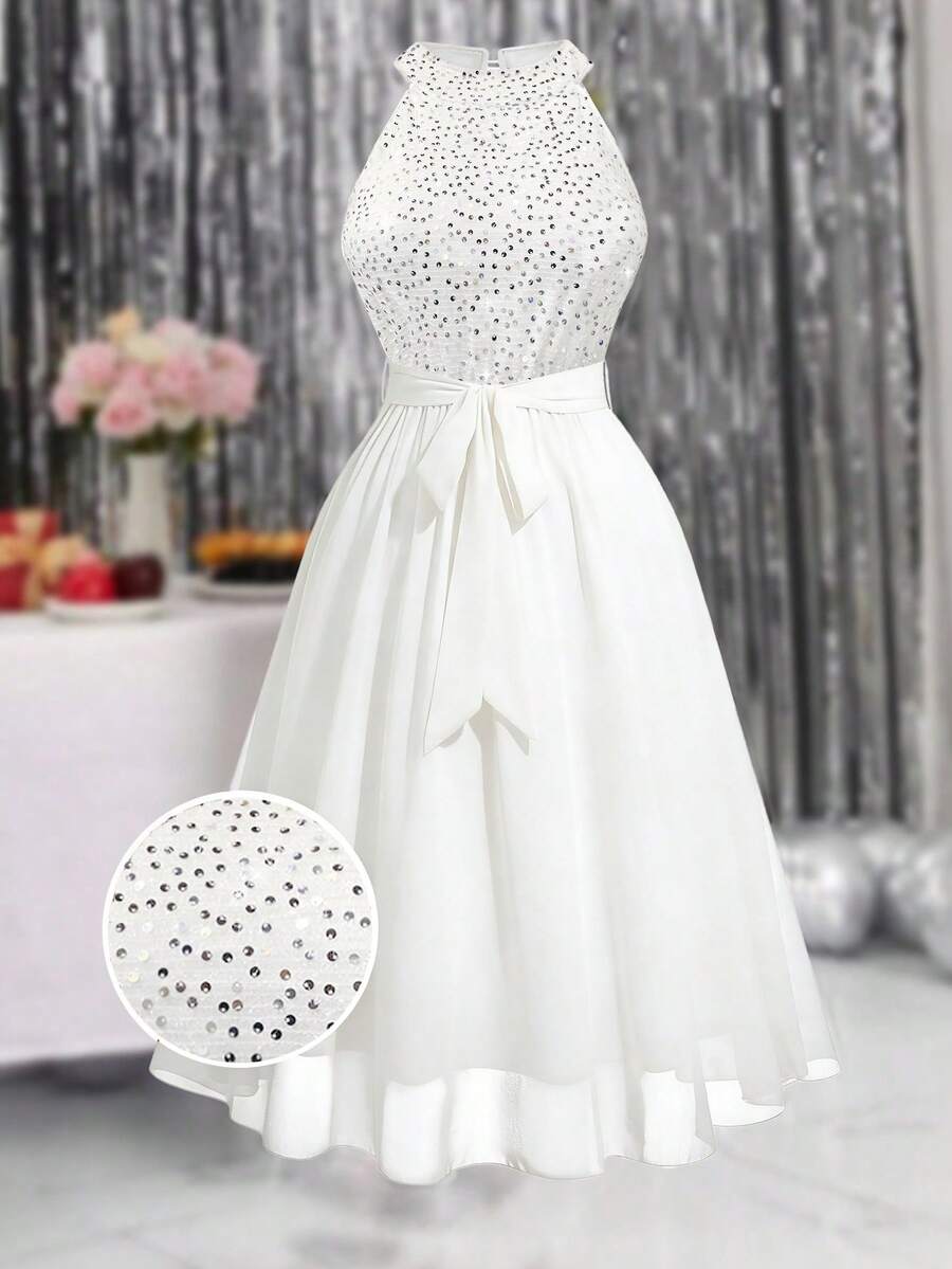 Rometta Rochie elegantă cu imprimeu de paiete și mâneci lungi pentru femei, plus size, ținută lungă - Multicolor - Vizualizare 1