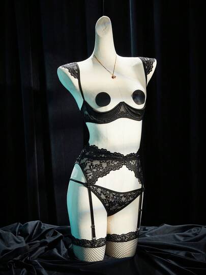 SpicyHot 7pcs/Set Lace Floral Comfortable & Charming Women's Sexy Lingerie Set, Lingerie For Women,Sexy,Valentine's Day,Sexy Lingerie,