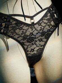 SpicyHot Bộ đồ lót không gọng cỡ lớn cực kỳ gợi cảm, thiết kế dây rút ren. - màu đen - Xem 4