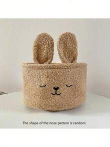Coffee Fabric Cartoon Rabbit Plush Storage Basket | Embroidered Design, Can Store Snacks, Toys, And Cosmetics, Suitable For Bedroom, Desktop, And Car Interior Storage - Multicolor - View 9