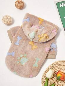 PETSIN 1pc Bone Plush Autumn/Winter Thickened Warm Hoodie For Pets - Light Brown - Multicolor - View 6