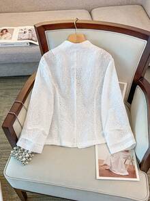 GlowEve CURVE Plus Size Women Lightweight Short Blazer Jacket With Embroidery Design - White - View 2