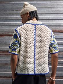 AXEPEAK 男士夏季休闲撞色滚边镂空针织毛衣 - 彩色 - 查看 2