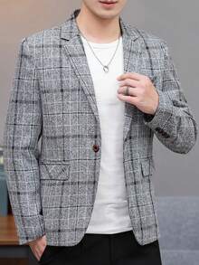 Manfinity Mode Men's Casual Commuter Plaid Blazer - Grey - View 5