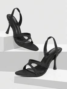 CUCCOO SZL Giày sandal cao gót khóa cài lấp lánh, thời trang, thanh lịch dành cho nữ, thích hợp đi làm. - màu đen - Xem 2