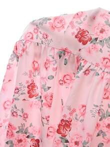 SHEIN Tween Girl Floral Print Peter Pan Collar Short Petal Sleeve Cute Dress - Pink - View 4