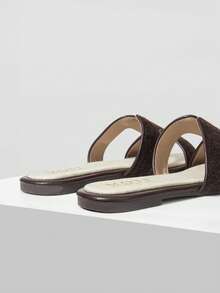 MOTF PREMIUM WOMEN CASUAL AND SIMPLE SUMMER CONTRAST BINDING HOLLOW OUT SQUARE TOE FLAT SANDALS, FOR NEW YEAR HOLIDAY, SPRING SHOES SPRING BREAK EASTER VALENTINE'S DAY - Coffee - View 8