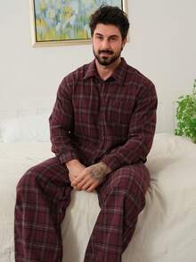 DAZY Men's Plaid Shirt And Long Pants Pajama Set, Spring/Autumn - Multicolor - View 6