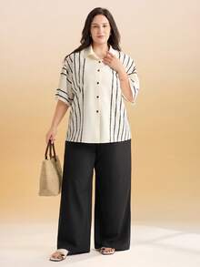 Momelise 大码女式数码印花翻领衬衫和裤子两件套 - 彩色 - 查看 4