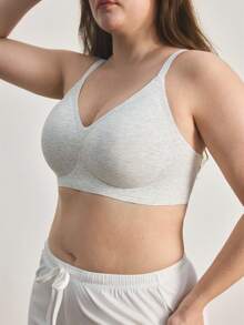 Ocili Áo ngực nữ cỡ lớn, chất liệu trơn, có gân, thoải mái, thích hợp mặc hàng ngày. - Màu Xám nhạt - Xem 6