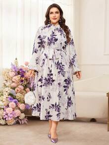 Modelyn 优雅休闲褶裥前腰收紧宽松长连衣裙，适合大码女性，春夏款 - 彩色 - 查看 3