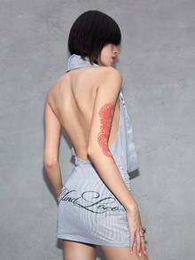 ROMWE Avant Pioneer Subculture 网纱透视女士迷你连衣裙 - 淺灰色 - 查看 2